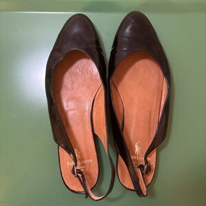 Vintage Ralph Lauren Made in Italy Black Leather Slingbacks – Sz 7.5 90s